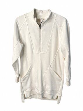 Daily Practice Dress XS | Cream Ribbed Quarter Zip Athleisure Mini Dress | Sport